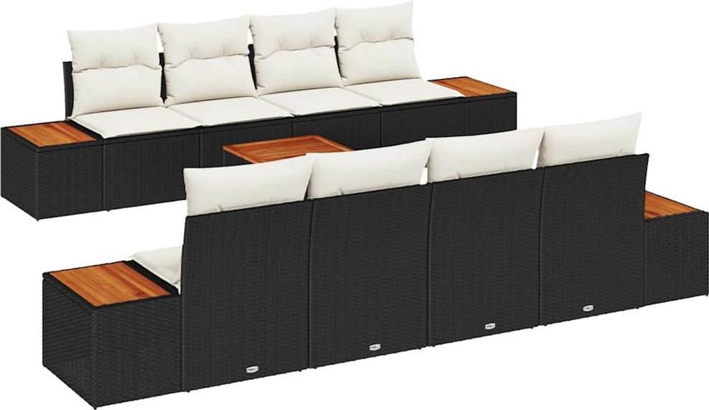 Garten-Sofa-Set mit Kissen 9 pcs Schwarz Poly Rattan