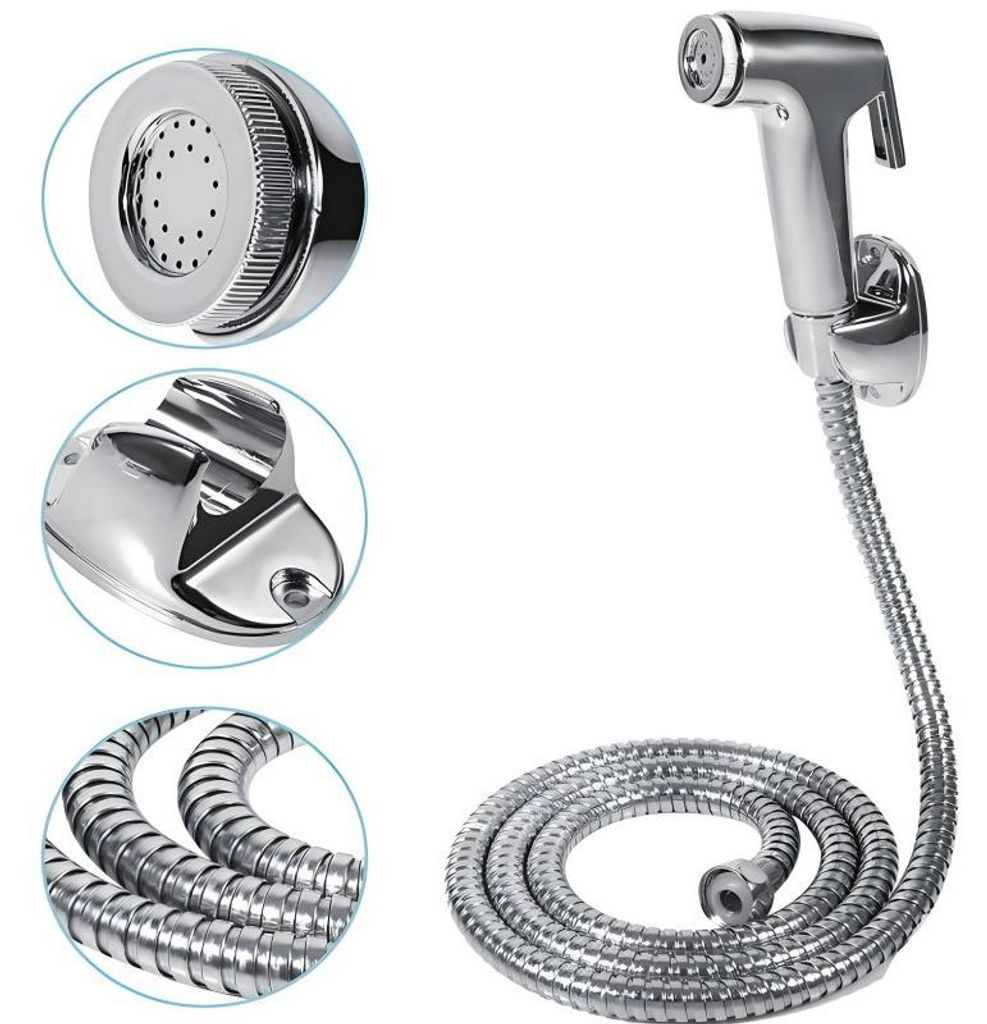 Bidet Brause Set Schlauch + Halter Dusche Edelstahl Hand WC Produktbild 