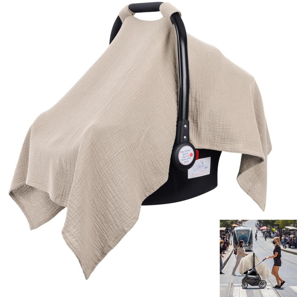 Musselin-Autositzbezug für Babys – Autositz-Kinderwagenbezug, Kinderwagenbezüge für Jungen und Mädchen, atmungsaktiv und leicht, 75x100cm