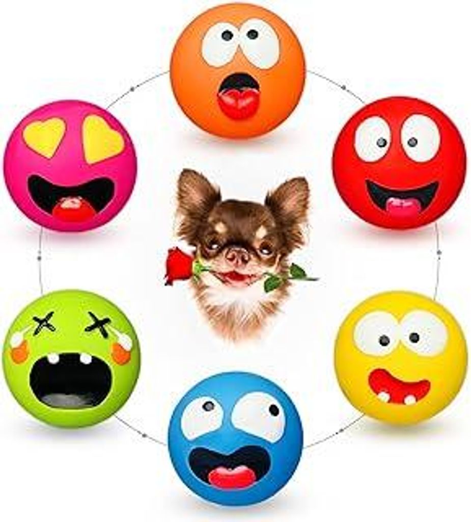 Hundespielzeug kleine Hunde, Latex Hundespielzeug Quietschend, Weiches Welpenspielzeug Kleine Welpen, Quietschender Hundeball mit Lächeln-Gesicht,...