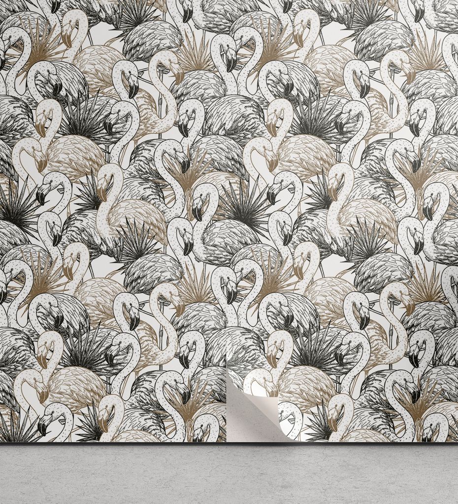 ABAKUHAUS Vogel abziehbare & klebbare Tapete für Zuhause, Gefiederten Flamingos Skizzieren, selbstklebendes Wohnzimmer Küchenakzent, 33 cm x 90 c...