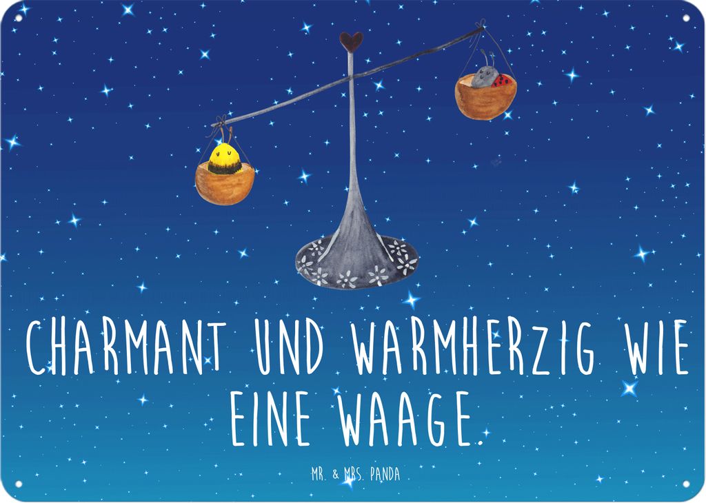 Mr. & Mrs. Panda tafel Sternzeichen Waage DIN A5 - Sternenhimmel Blau - Geschenk, Biene, Blechschild, Türschild, Hummel, Dekoschild, Wandbild, Mar...