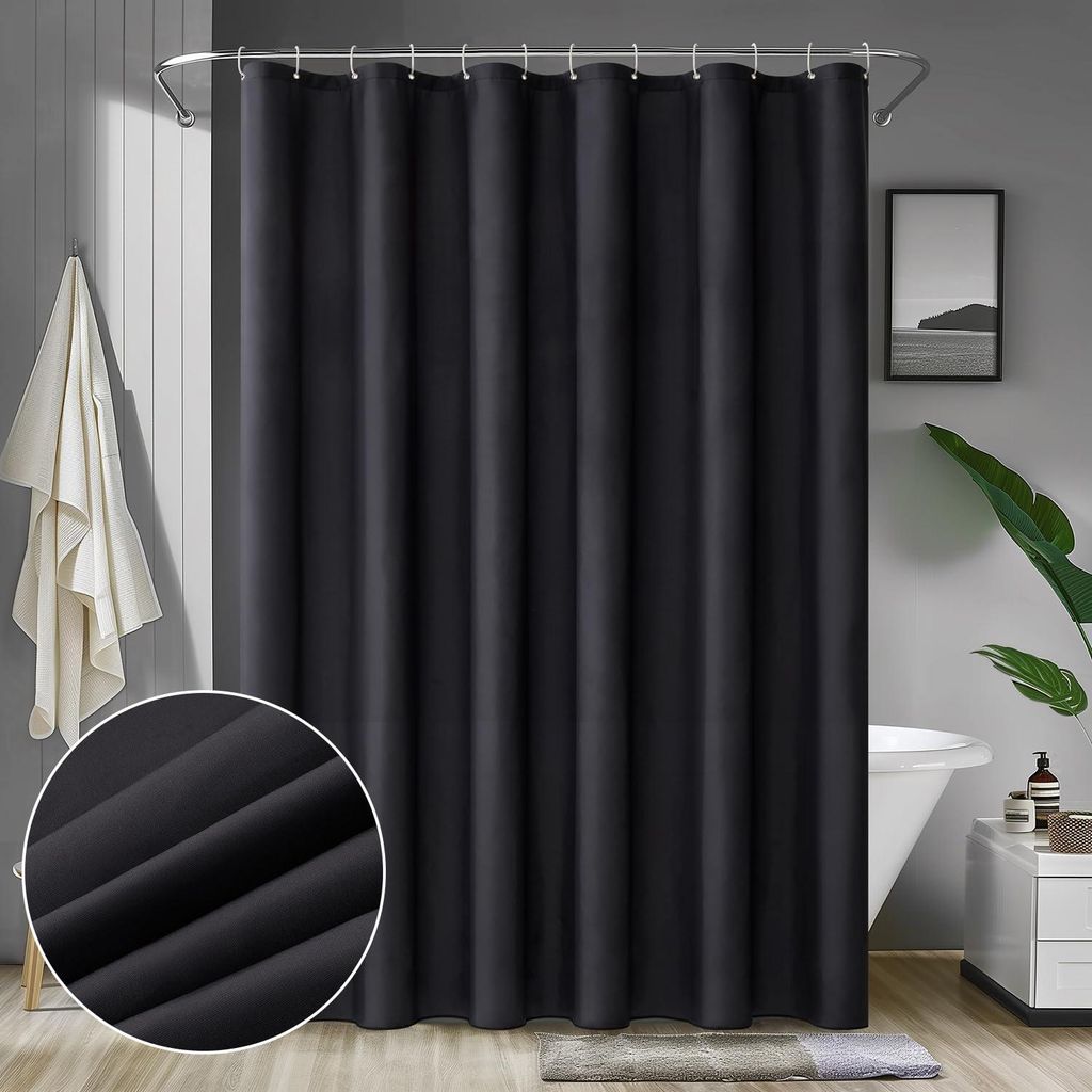 Duschvorhang 200 x 240 cm, schwarz, wasserdicht, schimmelresistent, waschbar, schnelltrocknend, für Bad und Dusche, inklusive 14 Duschvorhangringen