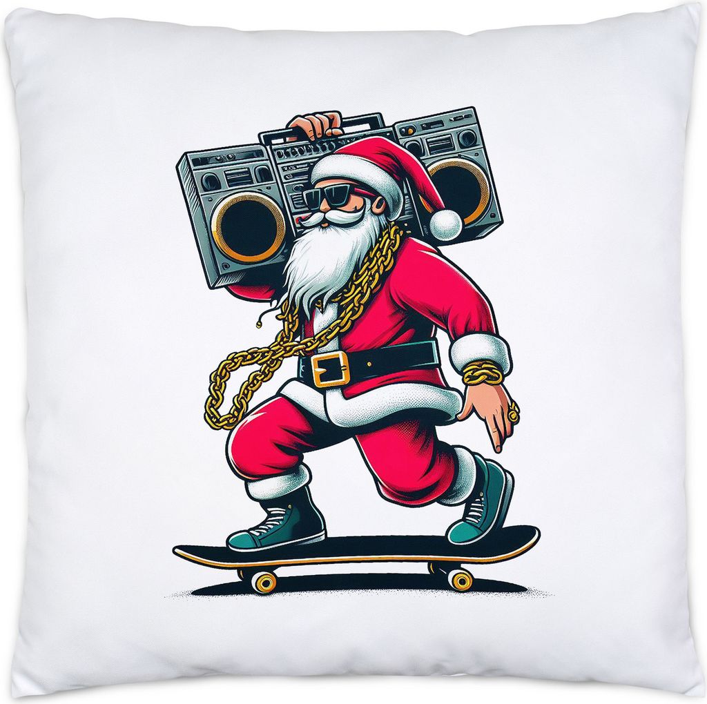 Xmas Santa Skater Kissen inkl. Füllung - Familie Weihnachtsgeschenk Lustig Weihnachtsmann