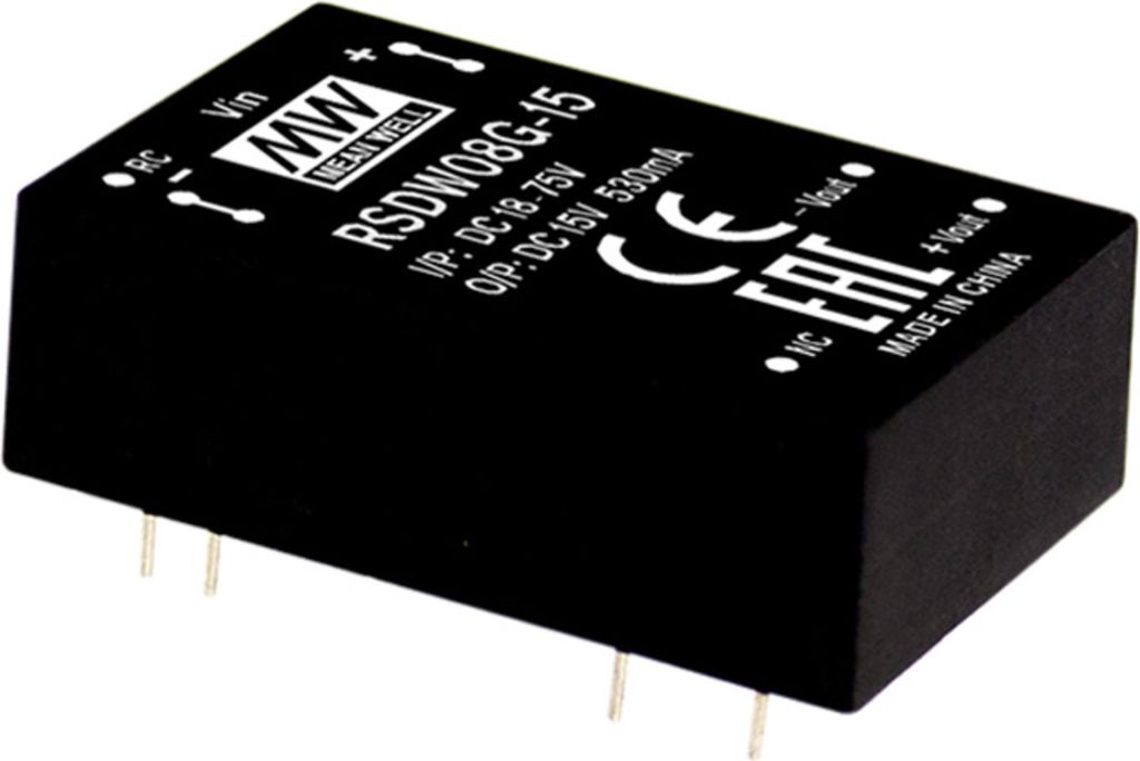 MEANWELL RSDW08G-15, DC DC-Wandler Modul-Serie, 18-75V:+15V 530mA 8W
