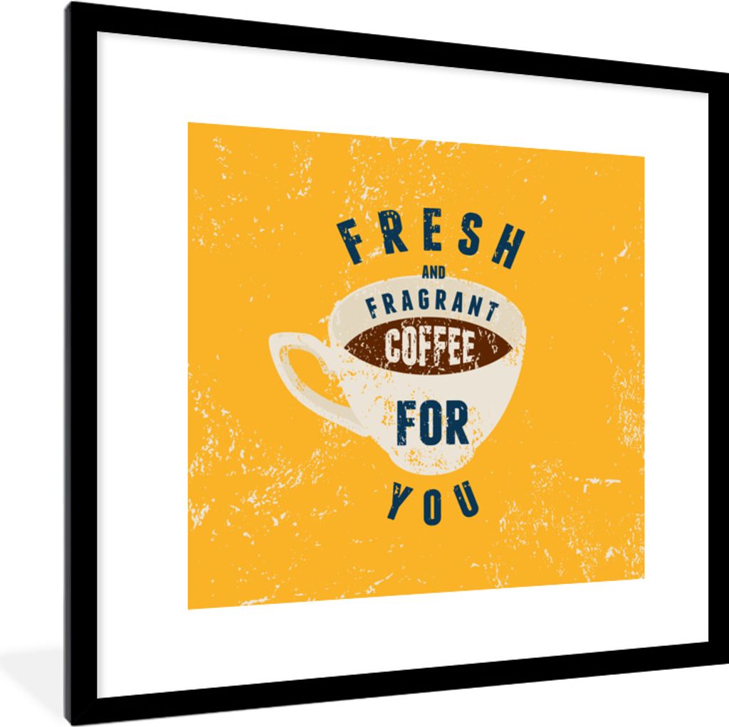 MuchoWow MuchoWow Gerahmtes Poster Kaffee - Retro - Frischer und duftender Kaffee für Sie - Sprichwörter - Zitate 40x40 cm - Poster mit zchwa...