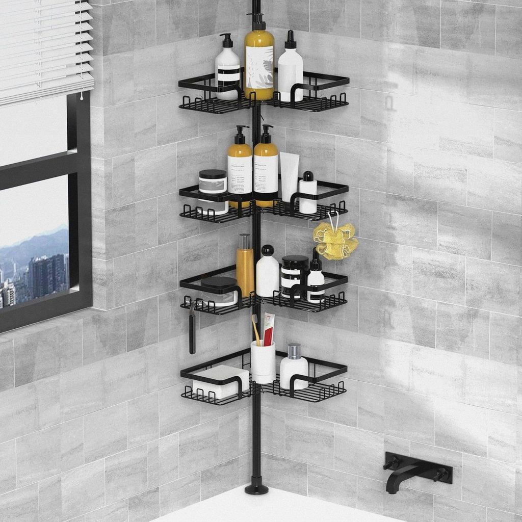 Duschablage ohne Bohren, Teleskop Duschregal Ecke, Shampoo Halterung für Dusche Höhenverstellbar für Duschecken