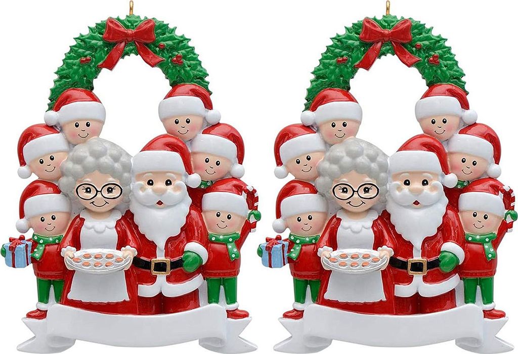 Weihnachtsanhänger mit Weihnachtsmann und Familie, klassische Farben, festliche Dekoration