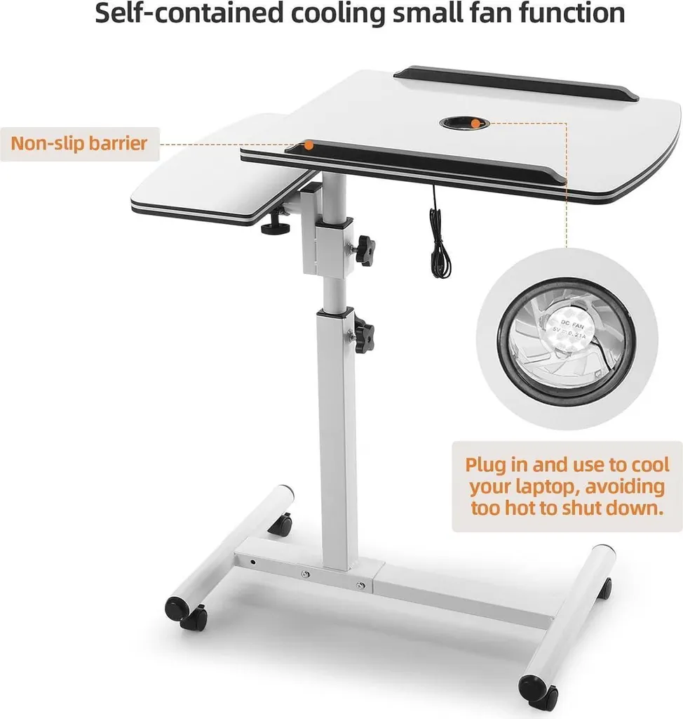 Table ordinateur portable à roulettes réglable avec support de souris - 5