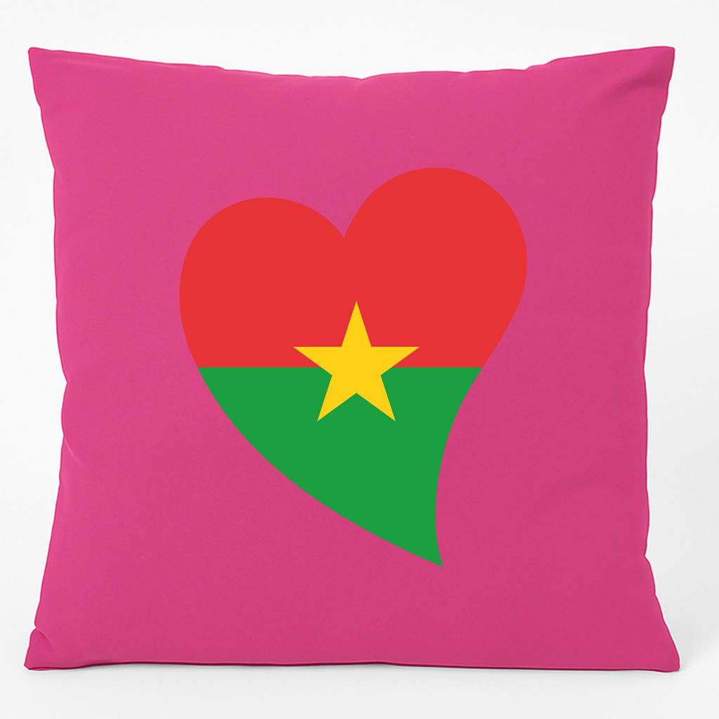 Huuraa Kissen Burkina Faso Flagge Herz 40x40cm mit Füllung Fuchsia Baumwolle Dekokissen Geschenkidee