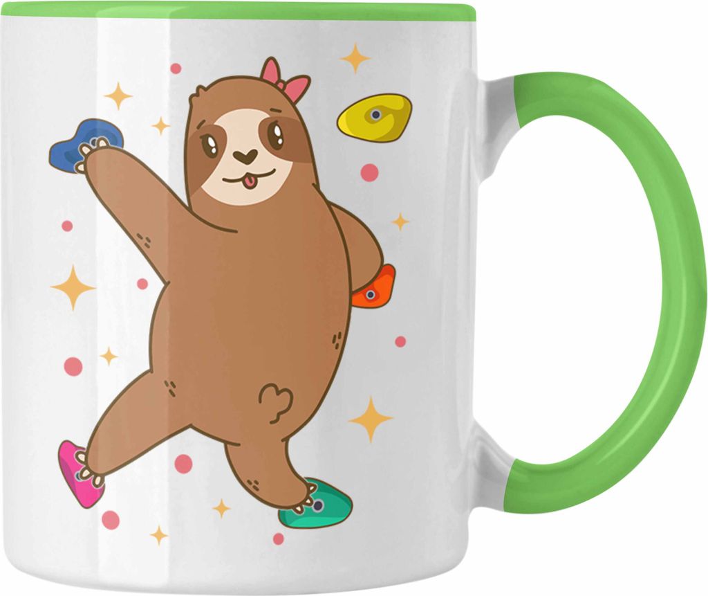 Trendation - Klettern Bergsteigen Geschenk Tasse Boulder Geschenkidee Berge Faultier Grafik Kinder Lustig (Grün)