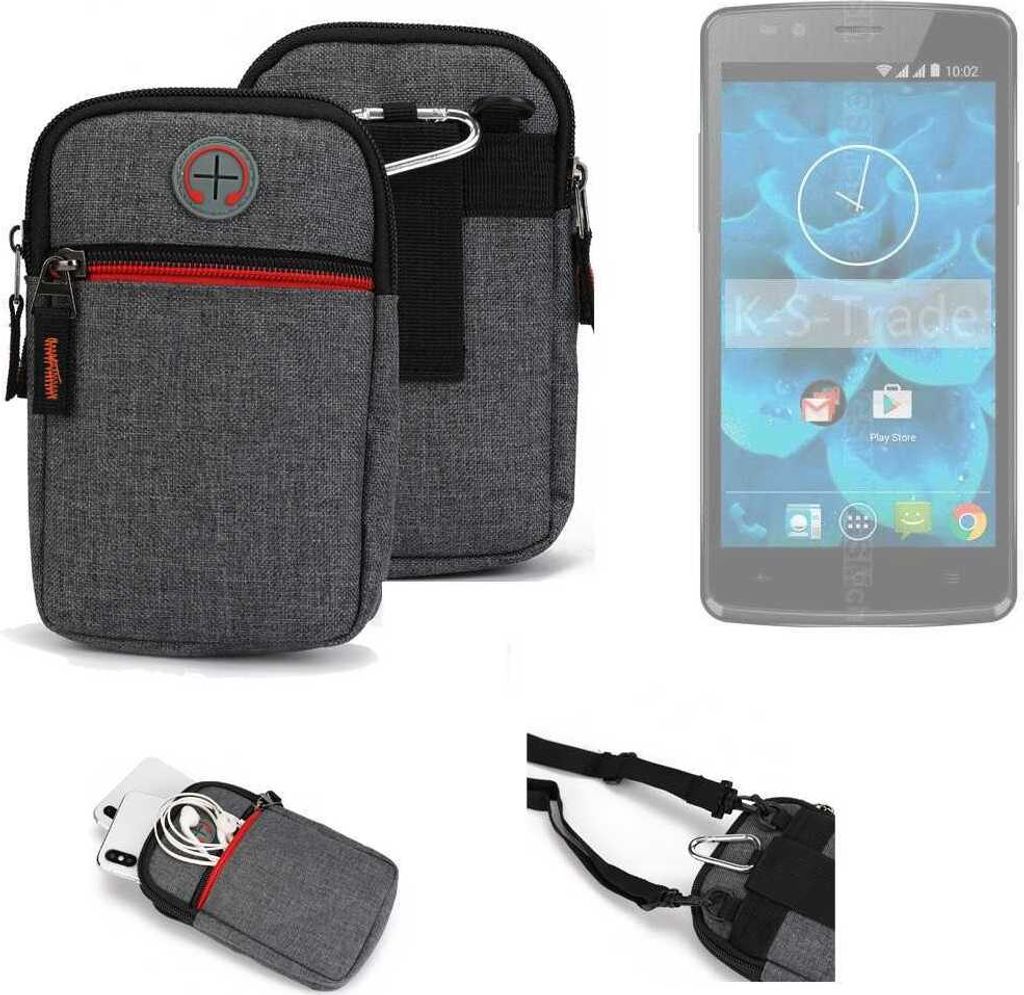 K-S-Trade Holster Gürteltasche kompatibel mit Qilive Q4 5.0 Handy Tasche Schutz Hülle grau Zusatzfächer 1x