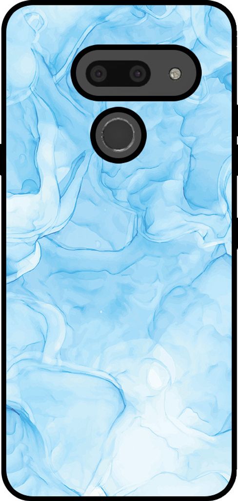 Smartphonica Handytasche Passend für LG G8 ThinQ mit Marmordruck - TPU Rückseite Hülle Marmor Design - Hellblau