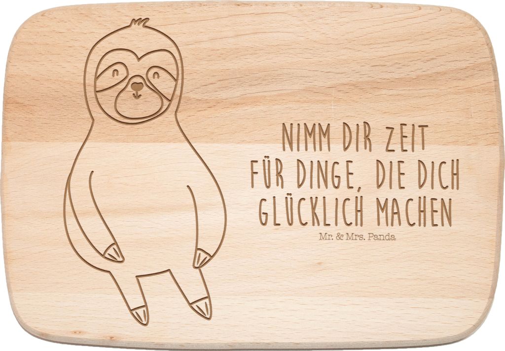 Mr. & Mrs. Panda Schneidebrett Holz Faultier Zufrieden - Transparent - Geschenk, Holzbrett, Glück, vesperbrett, Pause, snackbrett, Frühstücksbre...