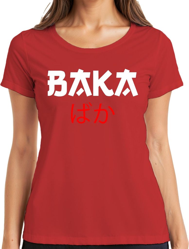 バカ ばか Anime Otaku Japanisch Manga Cosplay Kawaii Humor Geschenk Damen T-Shirt, Rot, M