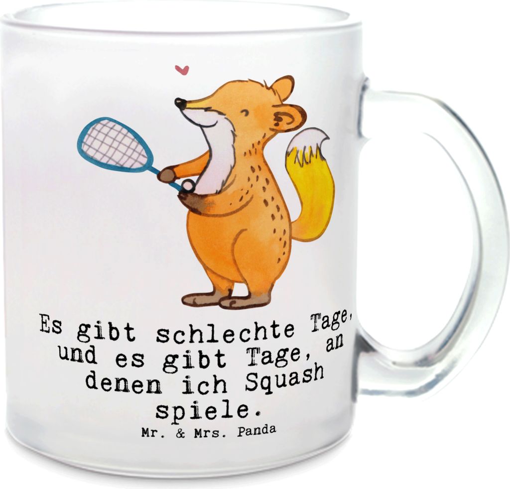 Mr. & Mrs. Panda Pott Fuchs Squash spielen - Transparent - Geschenk, Teetasse, Squashhalle, Ballsport, Trinkglas, Henkeltasse, Häferl, Tee Tasse