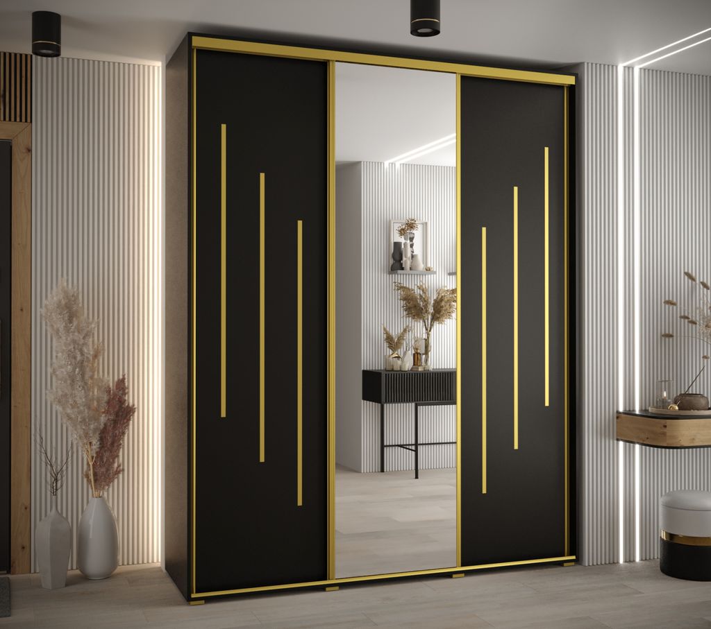 Kleiderschrank ASIRI 9 – 190/60 cm, schwarz/gold