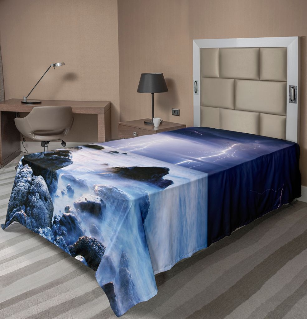 ABAKUHAUS Natur Bettlaken, Sommersturm Blinkt Über Den Felsen Im Ozean Albtraum Thema Wetter Natur Bild, weiches bequemes oberes Bettlaken für ei...
