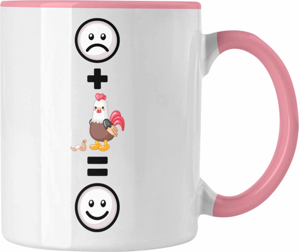 Trendation - Hühner Tasse Geschenk für Bauern Landwirt Hühner Liebhaber Lustige Geschenkidee :( + Hühner = :) Geburtstag (Rosa)