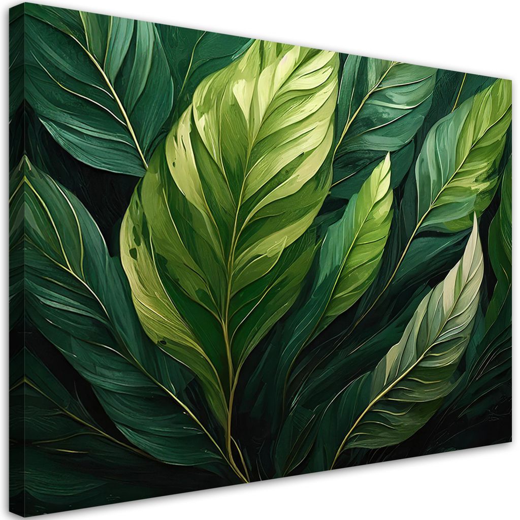 Leinwandbild Grün Blätter 100x70 Feeby Grün bild für die wand bereit zum aufhängen