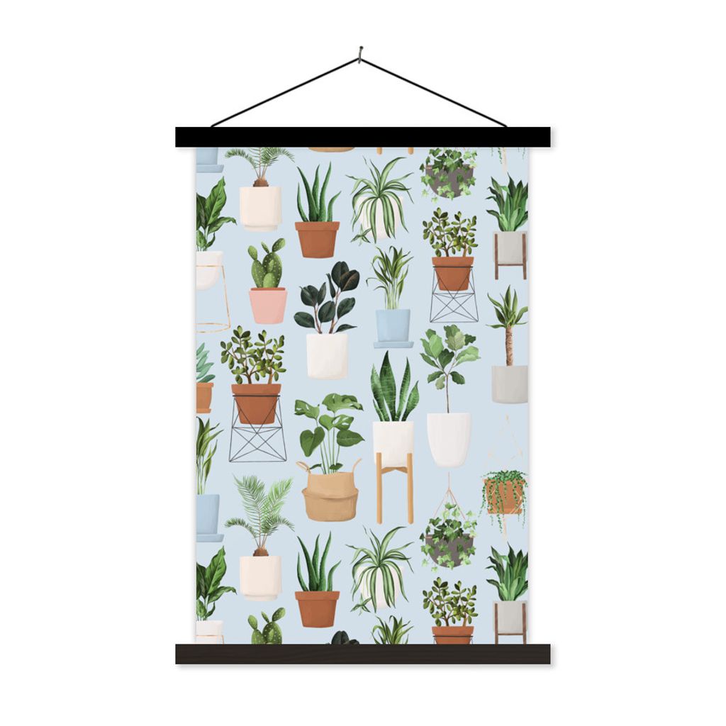 MuchoWow Textilposter Pflanzen - Blumentopf - Hängender Blumentopf 40x60 cm mit schwarzem Rahmen - Wanddekorationen