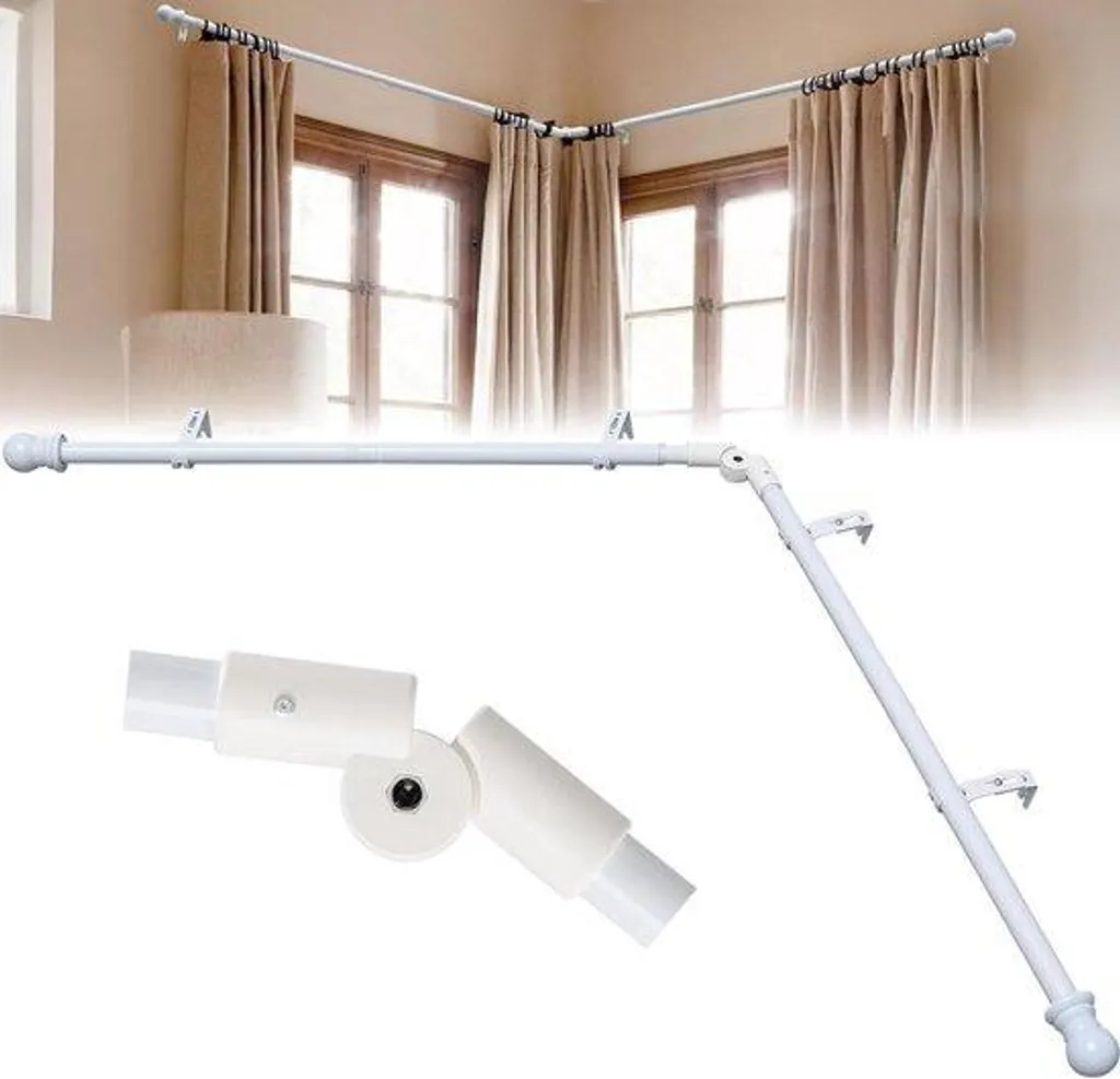Tringle à rideaux en L blanche avec kit de fixation complet inclus