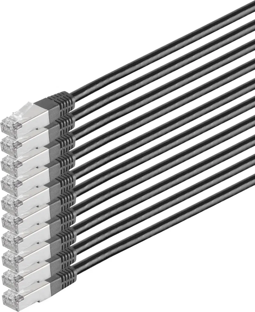 Câble réseau S-Conn 75711-H0.25S-SET10 Cat6 S/FTP noir 0,25m lot de 10