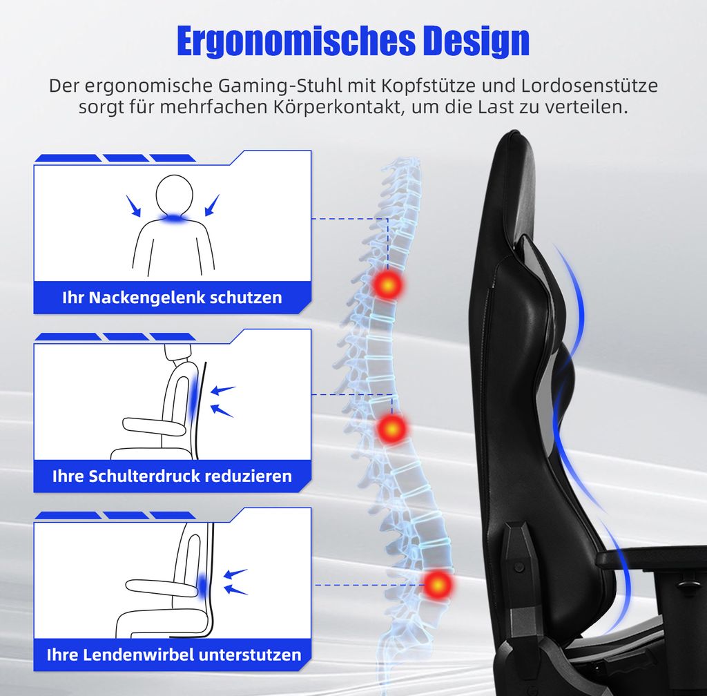 Aiibot Gaming Stuhl Bürostuhl Ergonomisch Schreibtischstuhl Produktbild 3