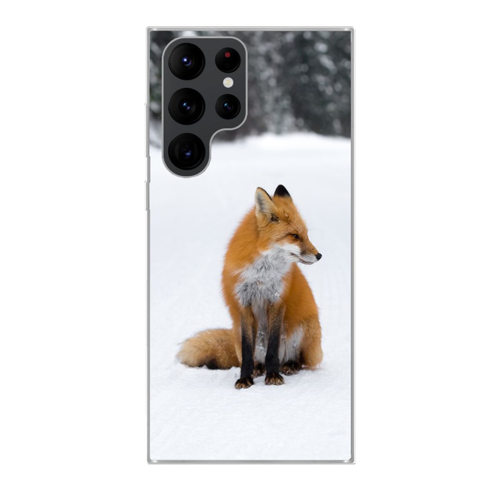 MuchoWow Handyhülle Schutzhülle Hülle für Samsung Galaxy S22 Ultra Fuchs - Schnee - Winter Silikon Softcase Handy Hülle - Abbildung
