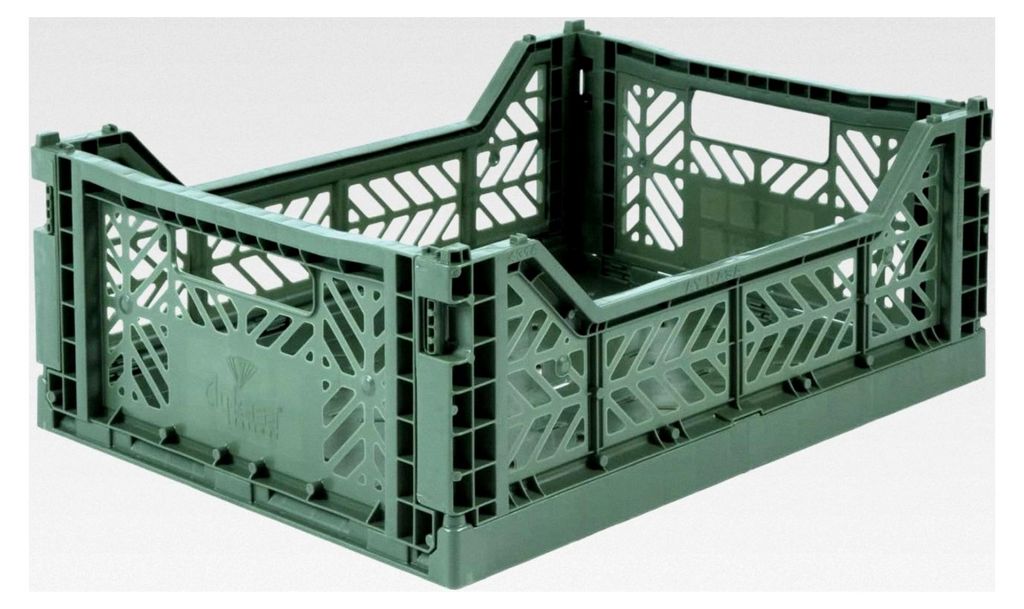 Ay-Kasa Klappkiste, stabile Faltkiste aus Kunststoff, stapelbar, Almond Green, Midi (40x30x14cm)