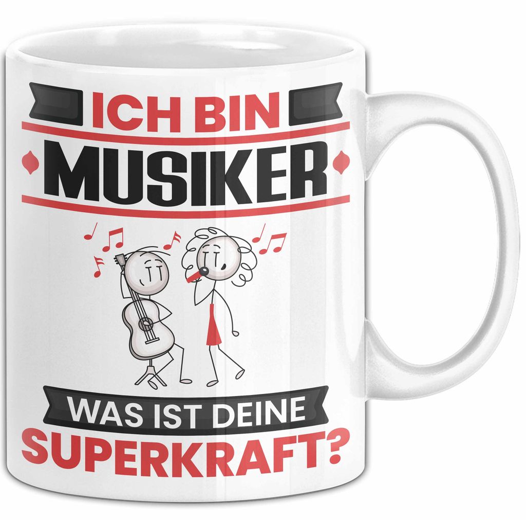 Musiker Tasse Geschenk für Musiker Geburtstag Lustiger Spruch Kaffee-Becher Was Ist Deine Superkraft (Weiß)