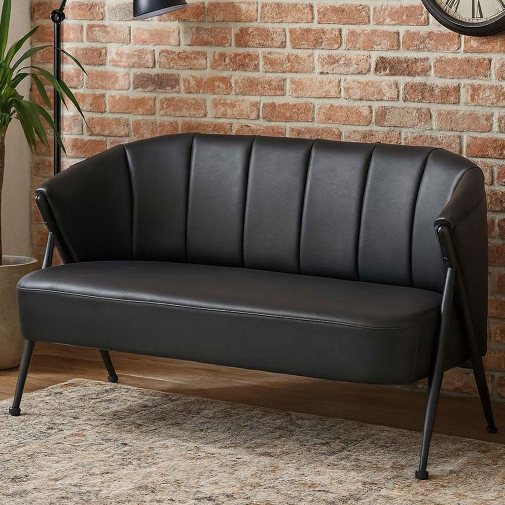2er-Sofa HWC-P30, Zweisitzer Polster-/Lounge-Sofa Couch Vintage Retro Industrial Metall Kunstleder schwarz