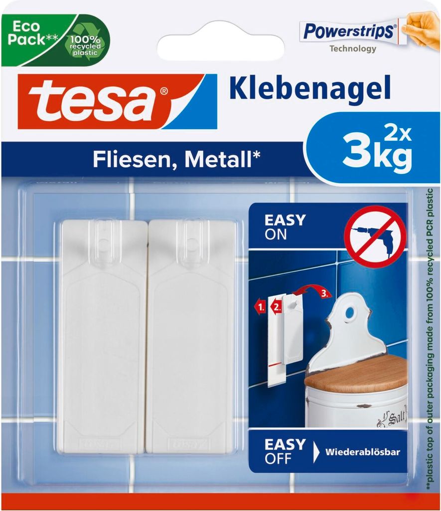 tesa Klebenagel Fliesen&Metall, 2er Set, 3 kg Haltekraft, 2 Stück