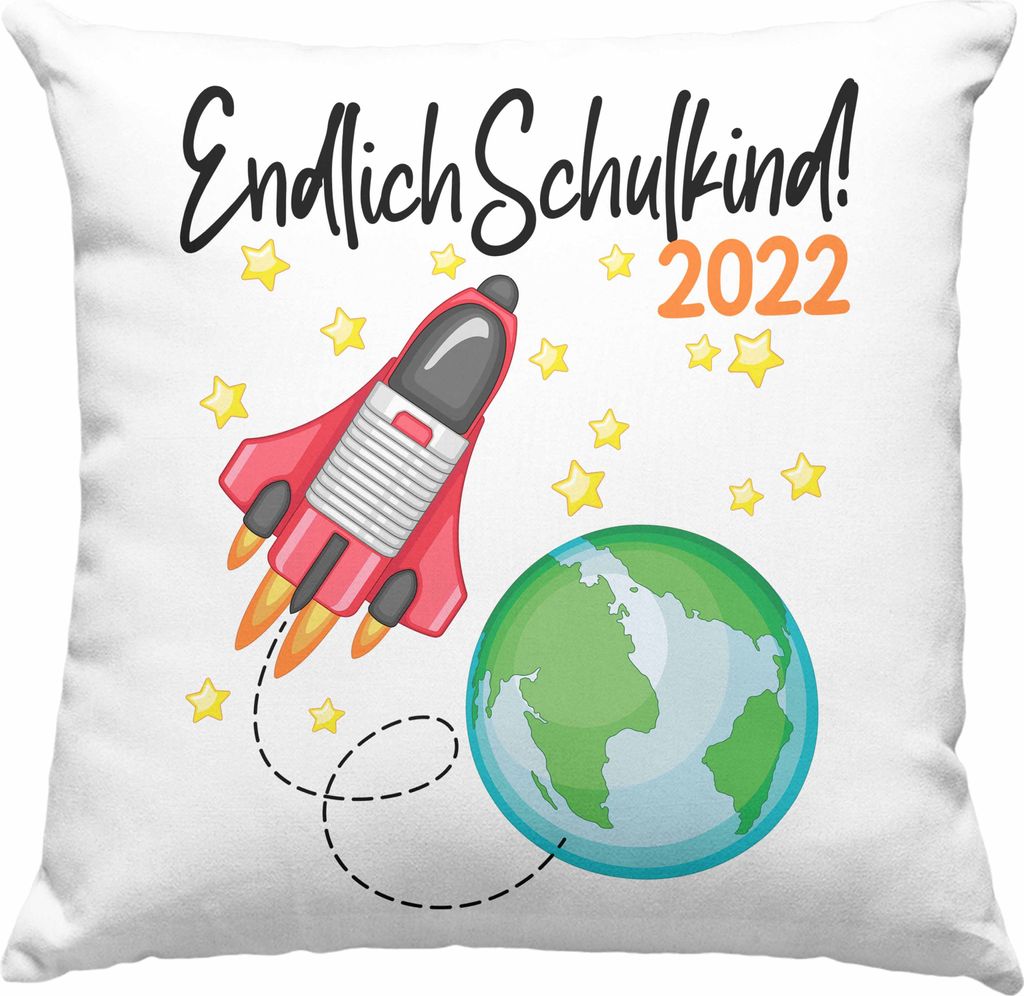 Trendation - Endlich Schulkind 2022 Einschulung Junge Mädchen Geschenk Schultüte Füllung Deko-Kissen mit Füllung 40x40 Schulstart 1. Schultag S...