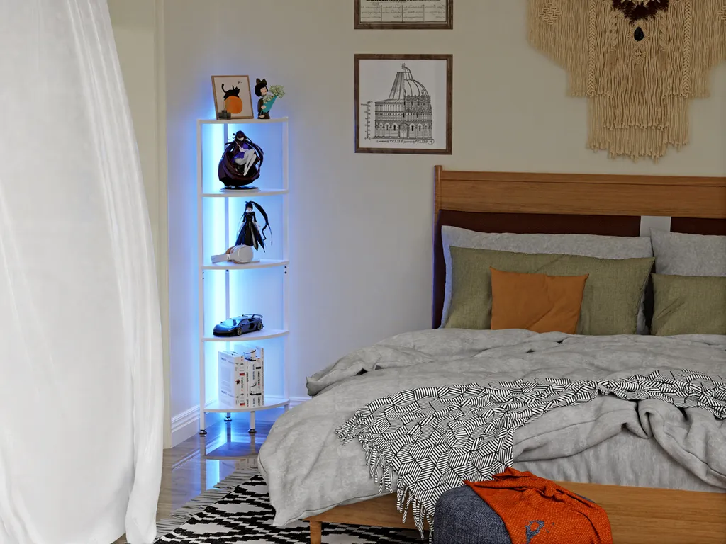 Étagère de Rangement d'Angle 140cm Blanche - Meuble Bibliothèque Lumineux - 7