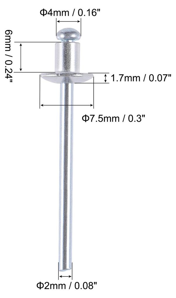 120 Stk. Blindnieten Aluminium Zugnieten Kerndekorationsnieten 4mm Durchm. 6mm Griffl?nge Silber
