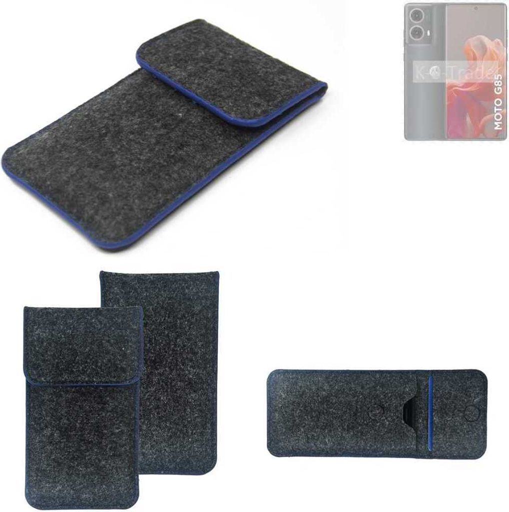 K-S-Trade Handy-Hülle Schutz-Hülle kompatibel mit Motorola Moto G85 5G Filztasche Pouch Tasche Case Sleeve Filzhülle dunkelgrau, blauer Rand