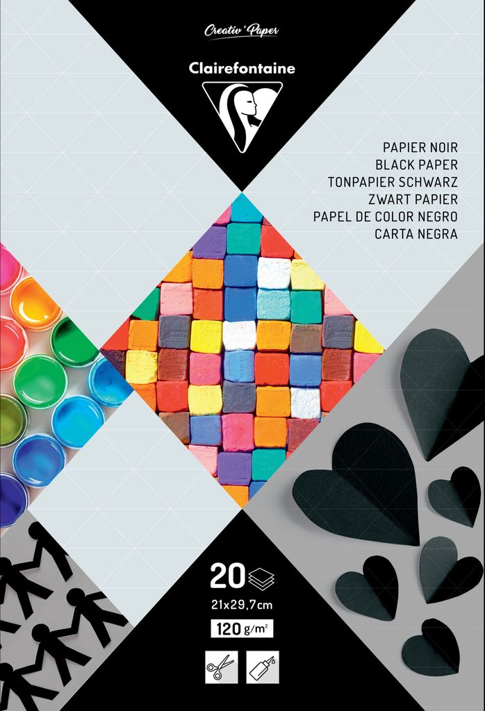 Clairefontaine 10x Schwarzes Papier (Tonpapier), Block mit 20 Blatt A4 97245C