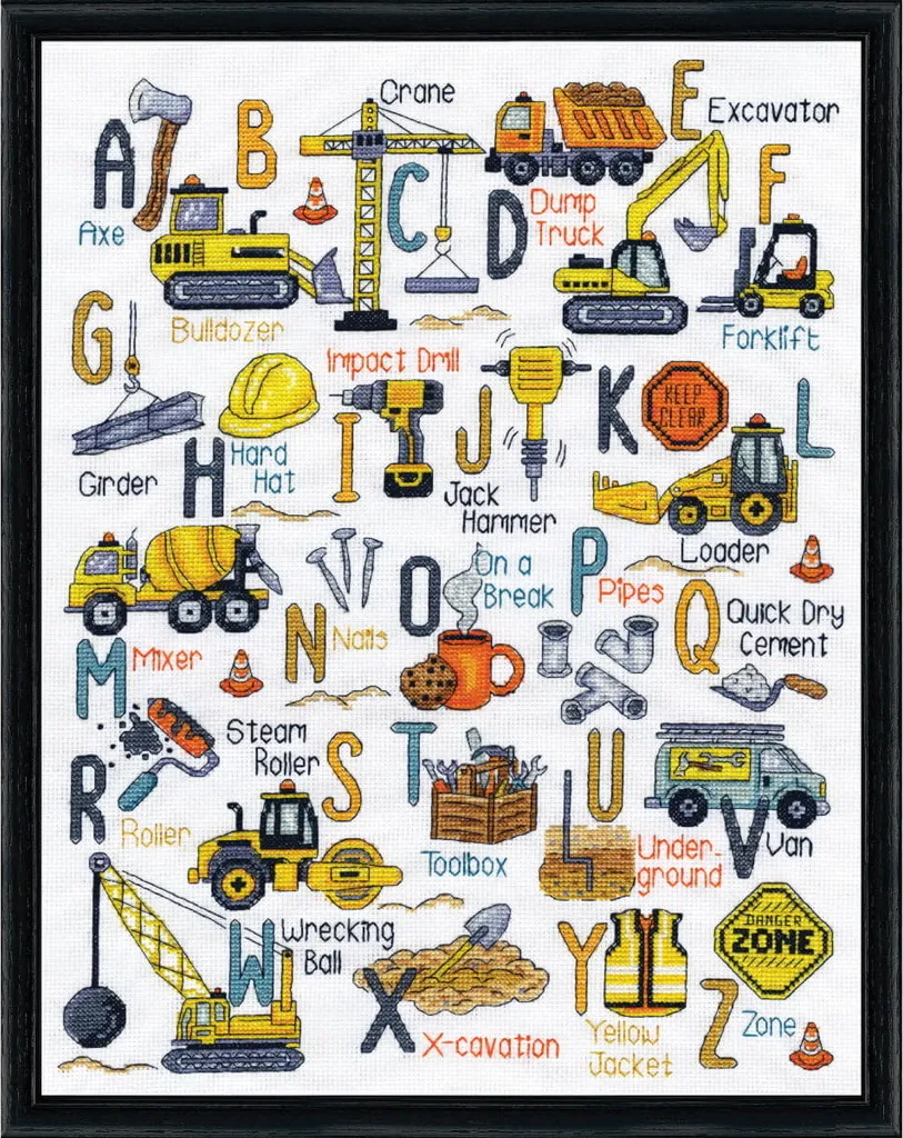 Broderie point de croix compté motif ABC Construction pour chambre enfant