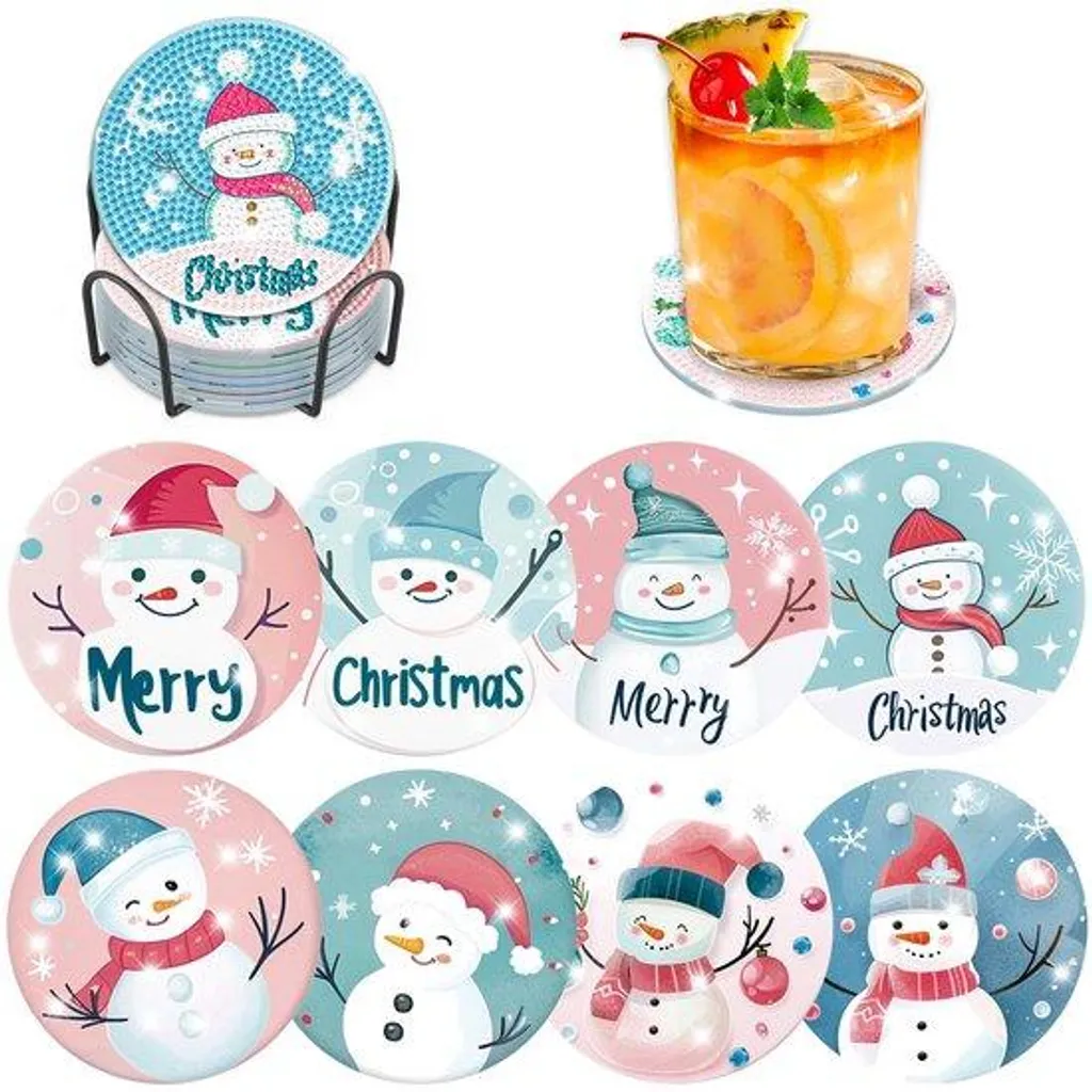 Sous-verre Diamant Noël et Corail avec Motif Bonhomme de Neige DIY