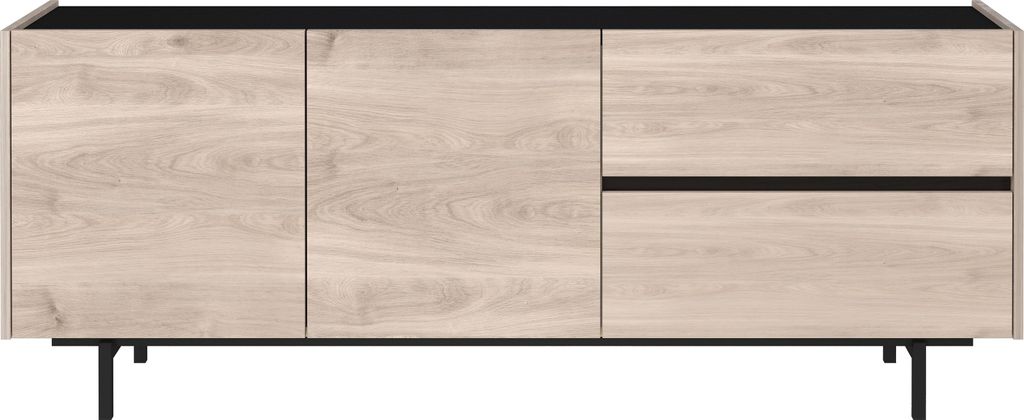 Lowboard >CANTORIA< 2 Türen, 2 Schübe, Castello-Eiche-Nachbildung/Schwarz - 162x63x40cm (BxHxT)
