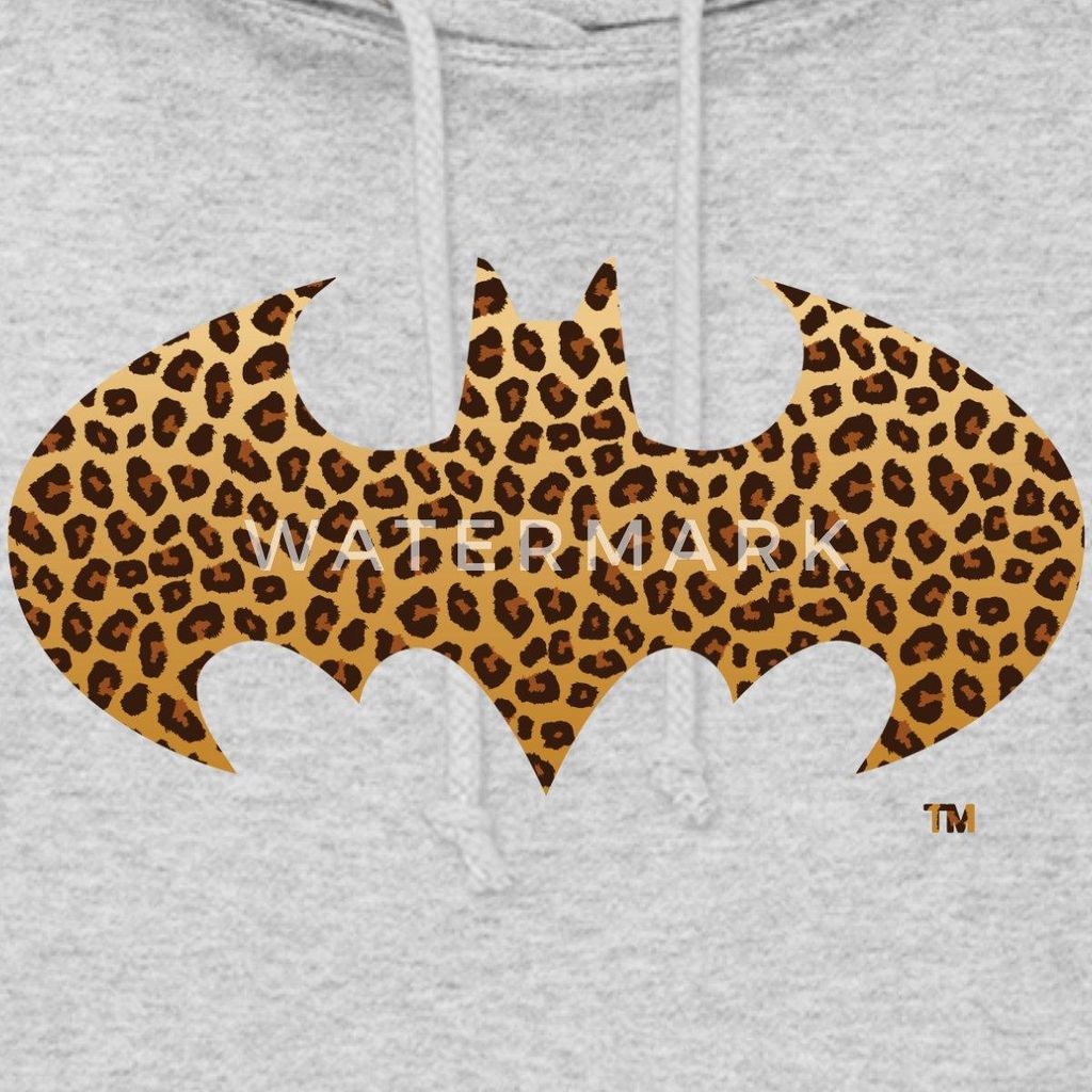 Spreadshirt Batman Leoprint Logo Damen Hoodie, L, Hellgrau meliert