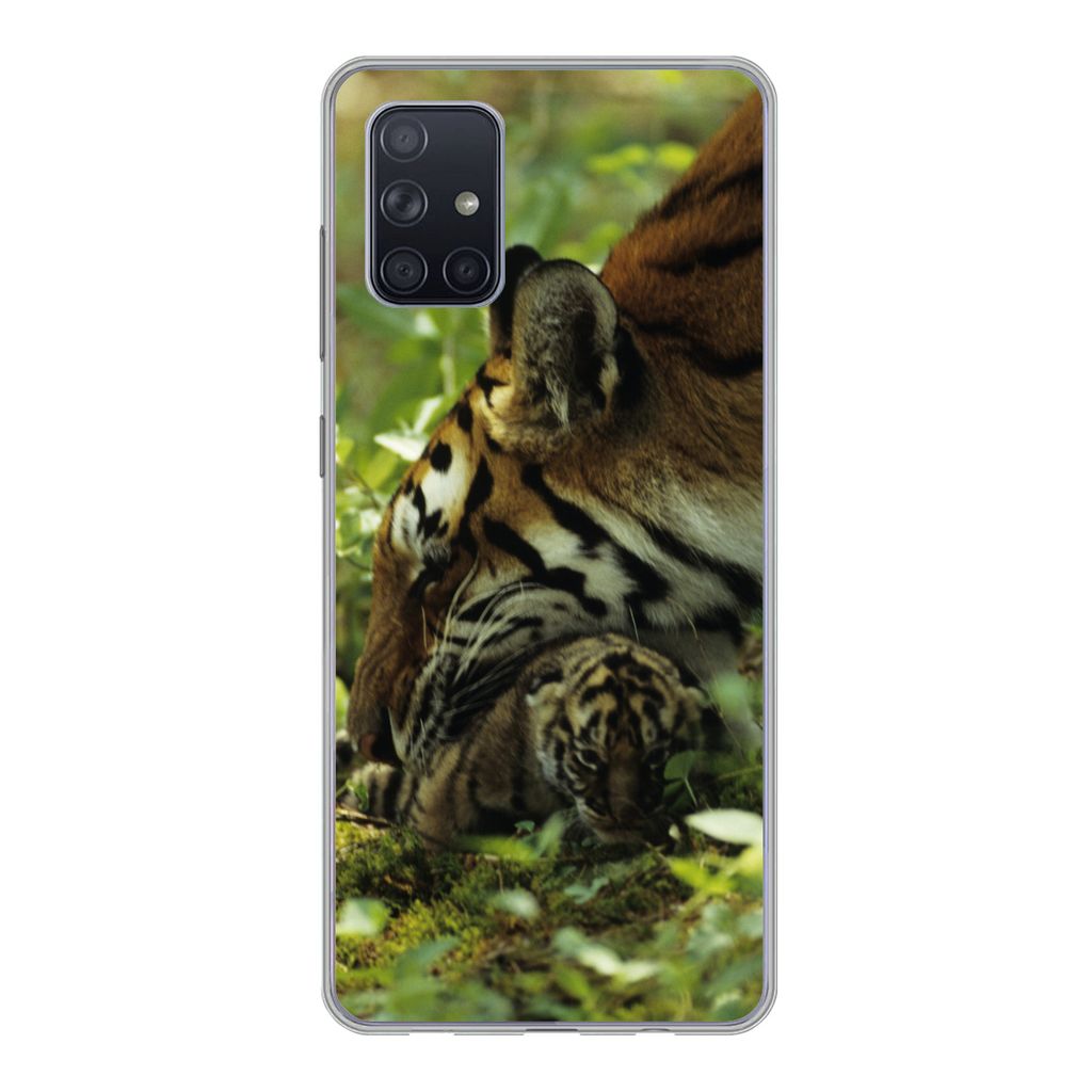 MuchoWow Handyhülle Schutzhülle Hülle für Samsung Galaxy A51 Tiger - Pflanzen - Jungtier Silikon Softcase Handy Hülle - Schutzabdeckung