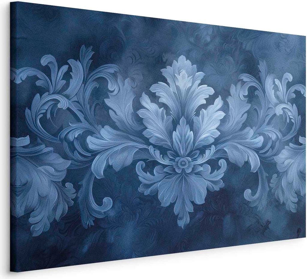 Italienischer Leinwand Leinwandbild - Ornament in Blue and Cool Colors Dark Blue Decoration 90x60 cm Muster f-H-10008-b-a