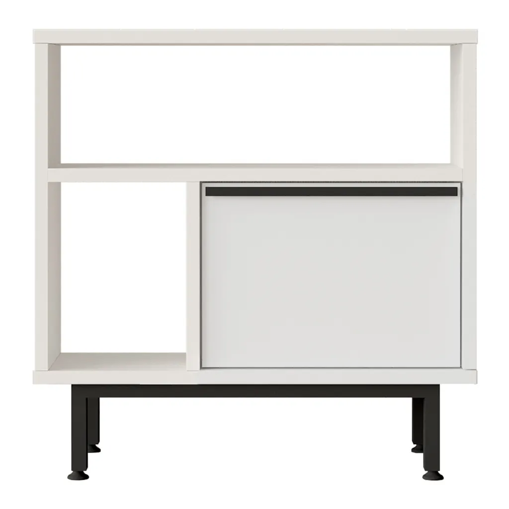 Table d'appoint Vesanto avec porte rabattable 60x60x26 cm - Blanc Mat