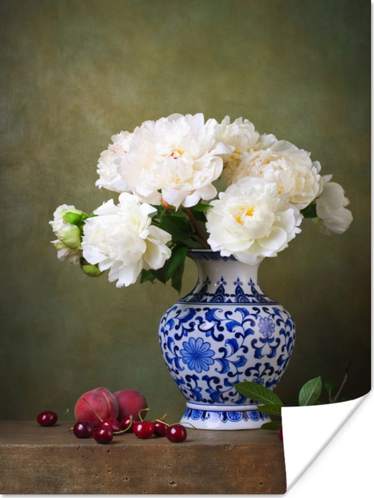 MuchoWow Poster Pfingstrosen - Vase - Chinesisch 30x40 cm - Wandplakat - Poster Kinderzimmer