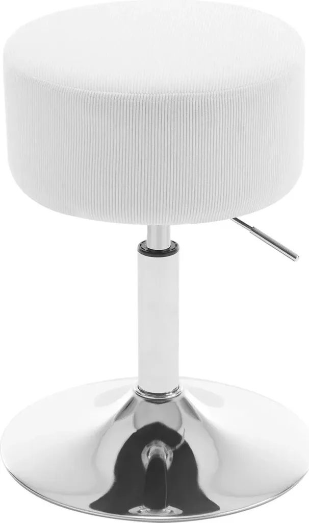 Tabouret de bar pivotant en velours côtelé blanc avec assise réglable