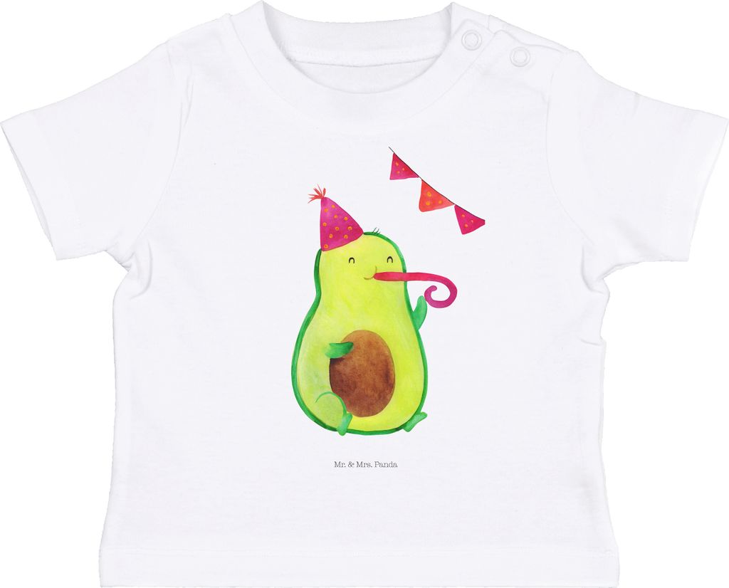 Mr. & Mrs. Panda Organic Baby Shirt Avocado Geburtstag 6. - 12. Monat - Weiß - Geschenk, Party, Kinder Oberteil, Frucht, Baumwollshirt, Babyshirt,...