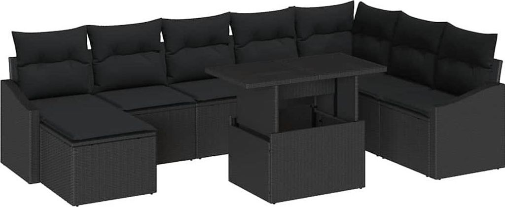 vidaXL Garten-Sofa-Set mit Kissen mit Speicher 9 pcs Schwarz