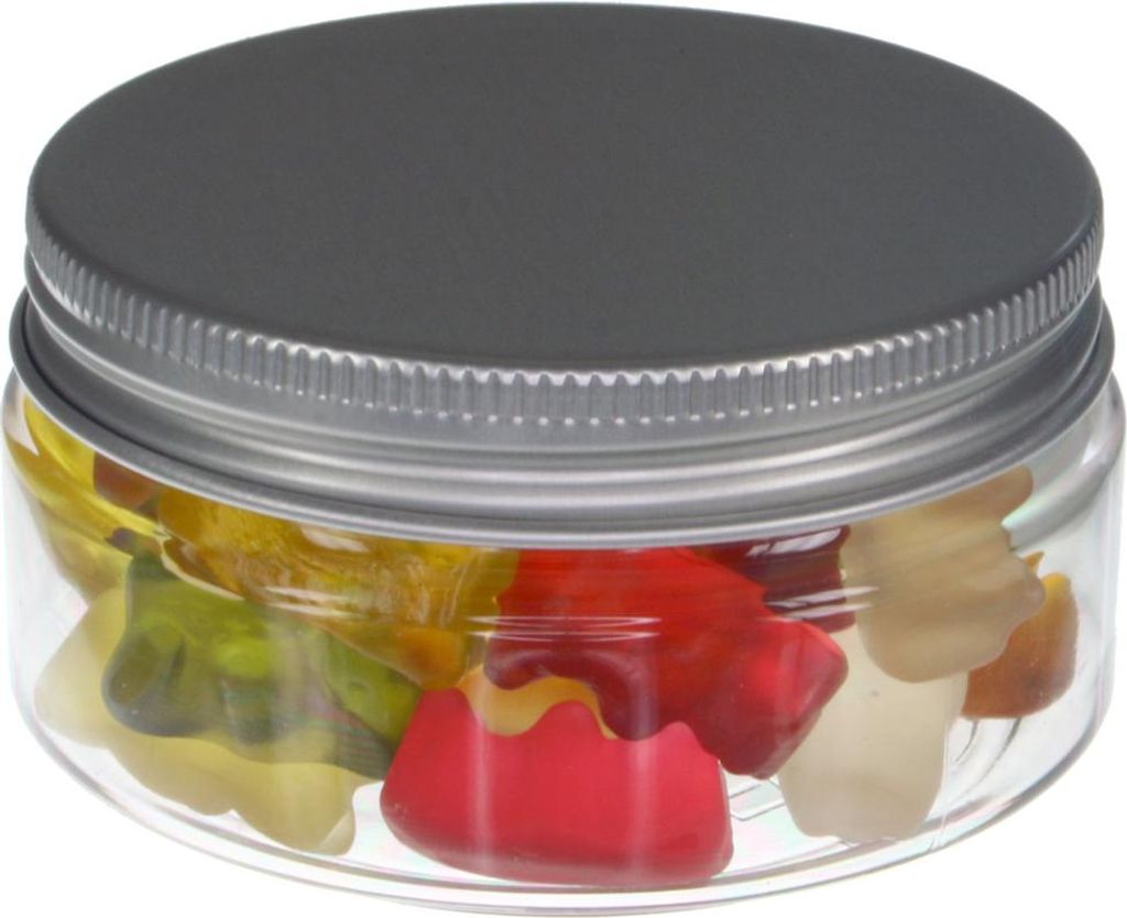 100 ml PET Tiegel transparent, mit Aluminiumdeckel, flach, 10 Stück